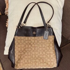 Coach Brown Signature Canvas and Dark Brown Leather Shoulder Bag